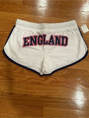 England Heart White Women's Athletic Shorts with Navy Trim